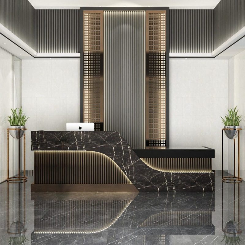 Luxury Gloss-Finish Reception Desks for Dubai