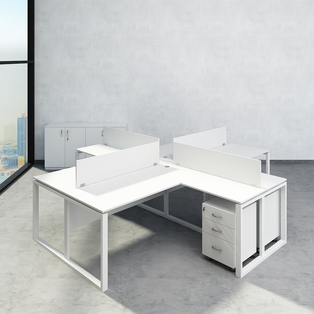 Novo Series L shape Workstation For 4 Person Office Concept Furniture - Office Furniture Manufacturer & Supplier in Dubai Novo Series L shape Workstation For 4-Person