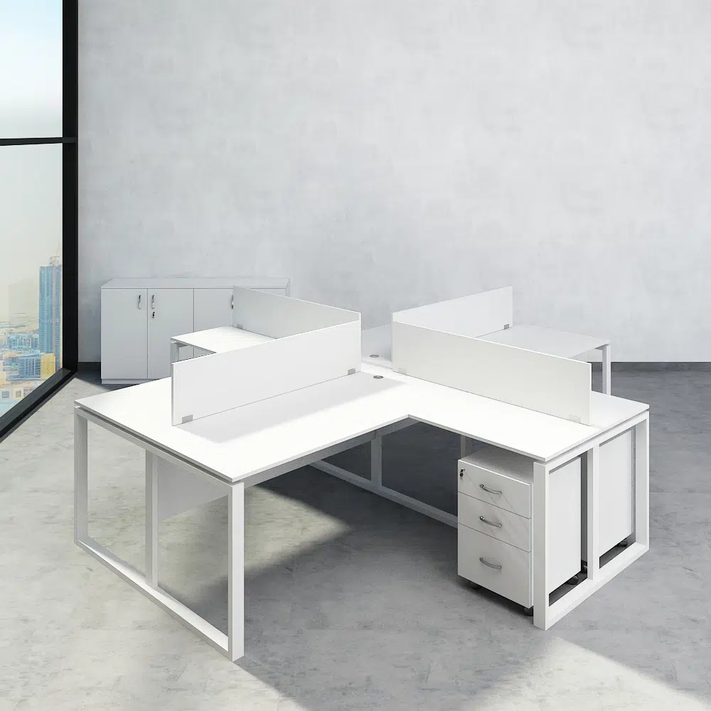 Novo Series L shape Workstation For 4 Person Office Concept Furniture - Office Furniture Manufacturer & Supplier in Dubai Novo Series L shape Workstation For 4-Person