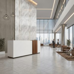 Aria Reception Counter Executive Office Lobby Dubai Office Concept Furniture - Office Furniture Manufacturer & Supplier in Dubai Aria Reception Counter in executive corporate office atrium Dubai UAE
