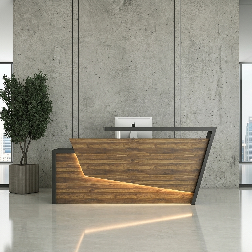 Hazel Reception Table Executive Front View Dubai Office Concept Furniture - Office Furniture Manufacturer & Supplier in Dubai Hazel Reception Table direct eye-level front view commercial reception desk Dubai