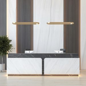 Isla Reception Table Executive Front View Dubai Office Concept Furniture - Office Furniture Manufacturer & Supplier in Dubai Isla Reception Table direct eye-level front view commercial reception desk Dubai