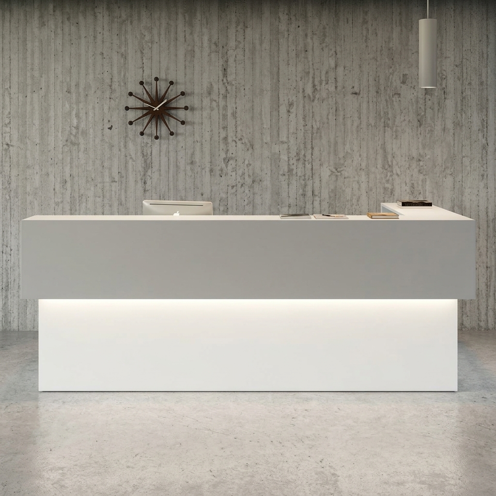 Mia Reception Table Executive Front View Dubai Office Concept Furniture - Office Furniture Manufacturer & Supplier in Dubai Mia Reception Table direct eye-level front view commercial reception desk Dubai