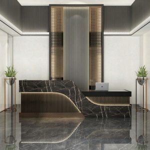 Nova Reception Table Executive Front View Dubai Office Concept Furniture - Office Furniture Manufacturer & Supplier in Dubai Nova Reception Table direct eye-level front view commercial luxury reception desk Dubai