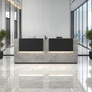 Riley Reception Table direct eye-level front view commercial concrete reception desk Dubai