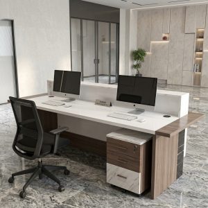 Sarah Reception Desk Rear Working Pedestal Dubai Office Concept Furniture - Office Furniture Manufacturer & Supplier in Dubai Sarah Reception Desk rear view with lockable marble mobile pedestal and task chair Dubai