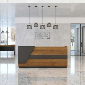 Sophia Executive Reception Desk direct front view with dark racing stripe Dubai