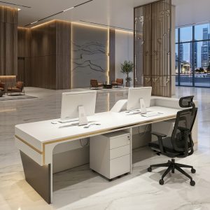 Stella Reception Desk Rear Working Pedestal Dubai Office Concept Furniture - Office Furniture Manufacturer & Supplier in Dubai Stella Reception Desk rear view with lockable mobile pedestal and task chair Dubai