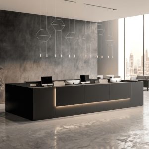 Zoe Modern Reception Table 3/4 angled view with LED underglow Dubai